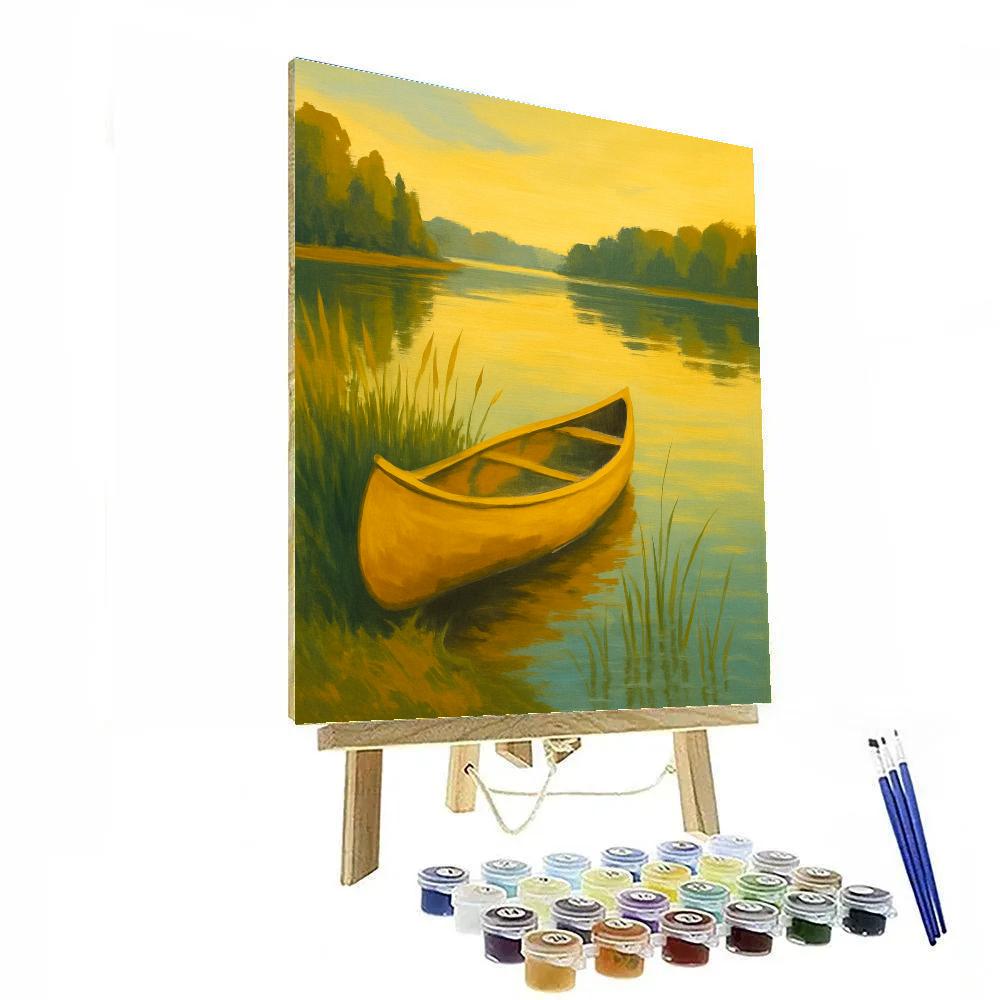 Golden Canoe On Late Summer Lake Number painting