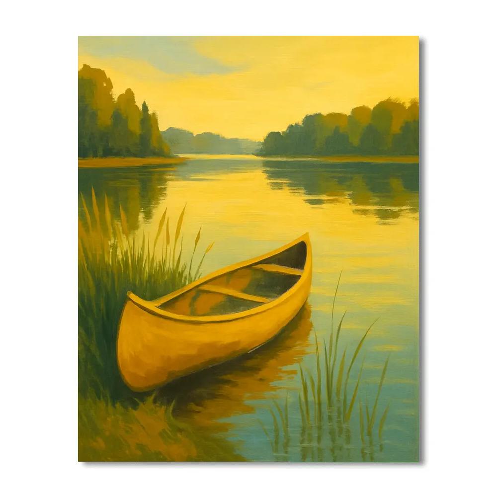 Golden Canoe On Late Summer Lake Number painting