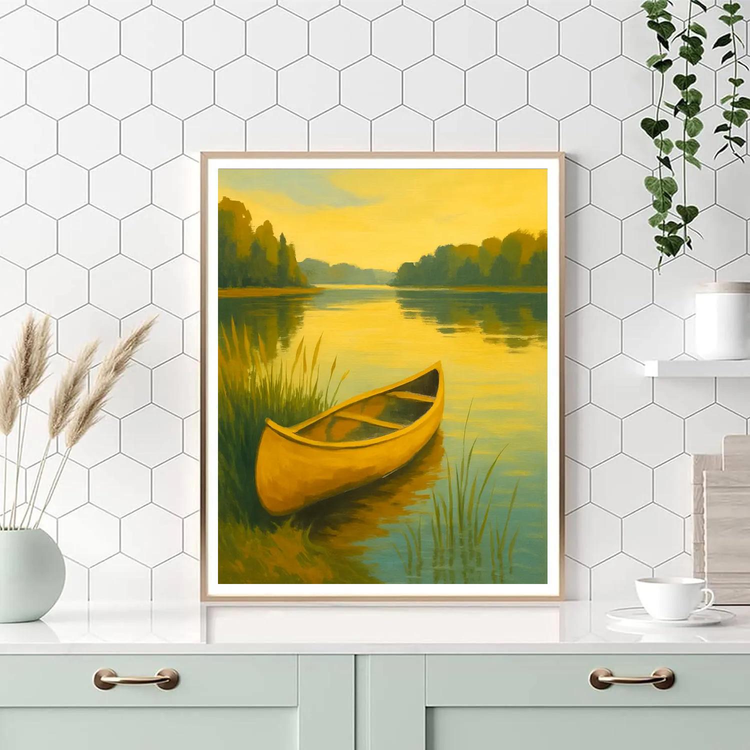 Golden Canoe On Late Summer Lake Number painting