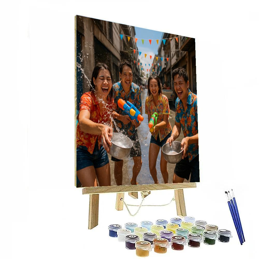 Songkran Water Fight In Bangkok Alley DIY paint by numbers