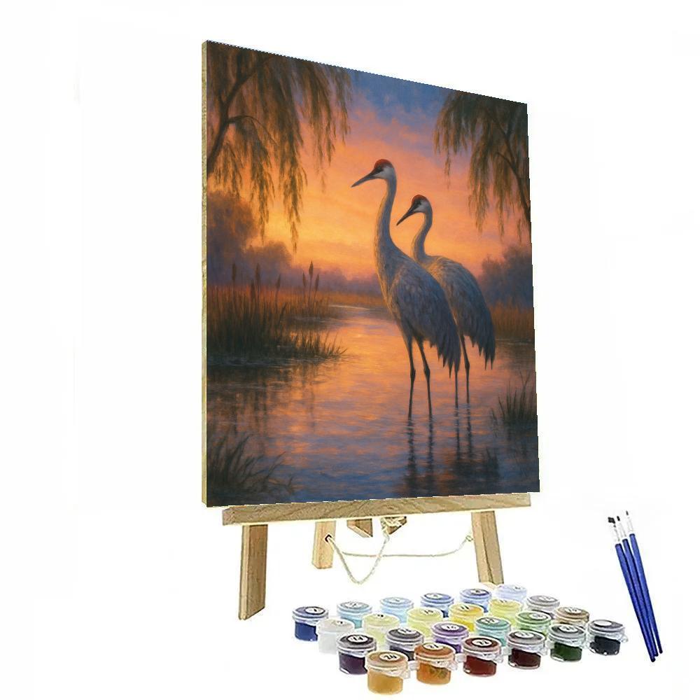 Willow Marsh Cranes At Sunset paint by numbers