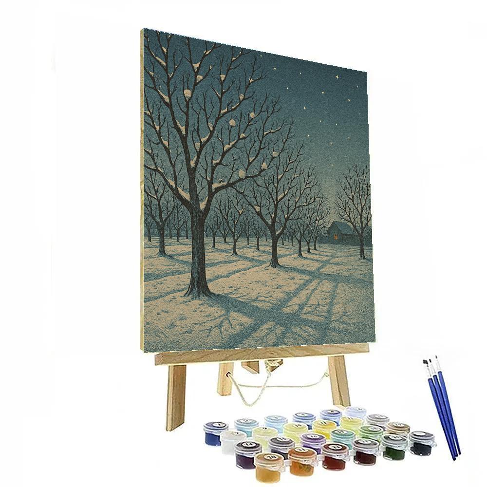 Snowy Orchard At Indigo Nightfall Numbered painting kits