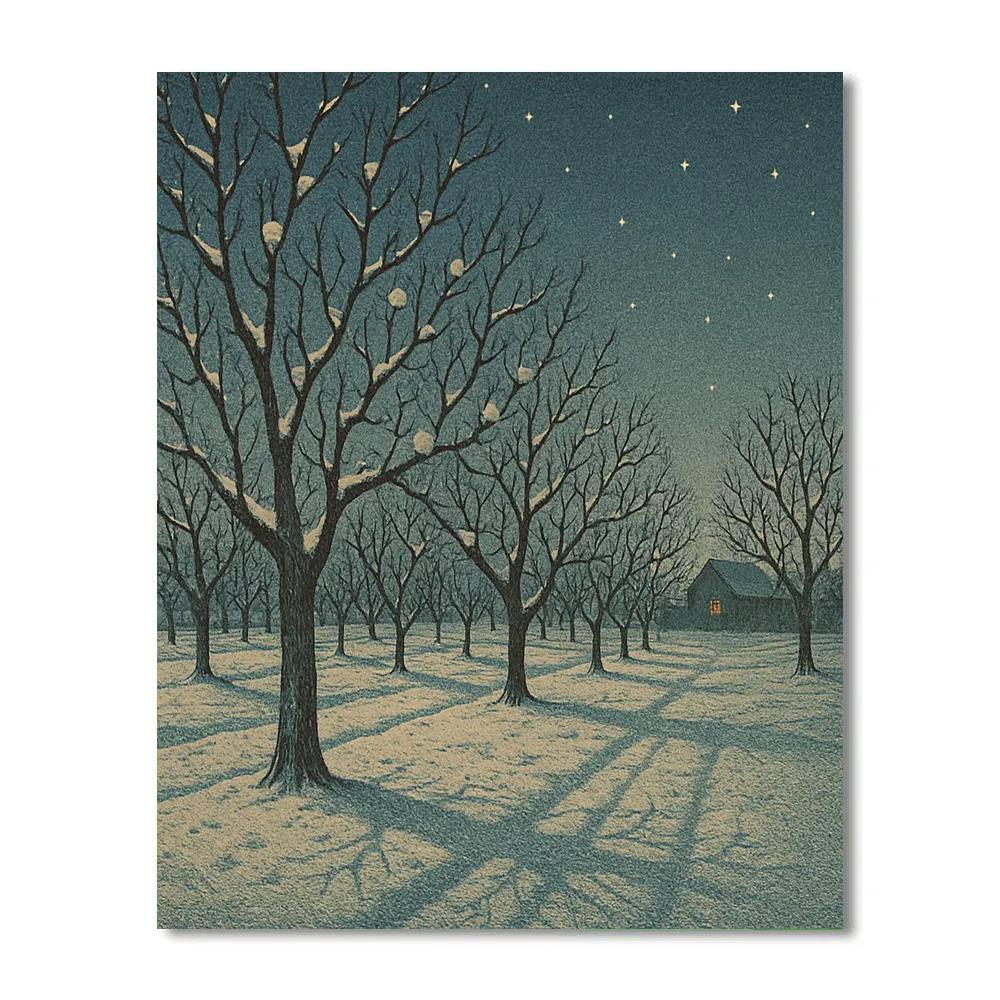 Snowy Orchard At Indigo Nightfall Numbered painting kits