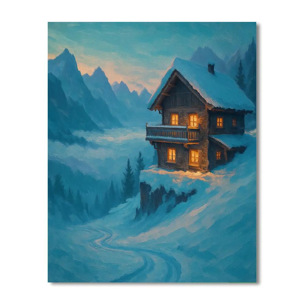 Mountain Chalet Above The Cloud Drift paint by number