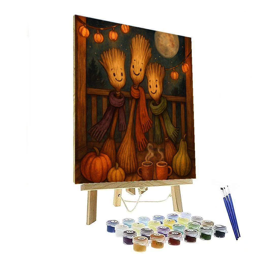 Friendly Broomstick Porch Gathering Painting by numbers kit
