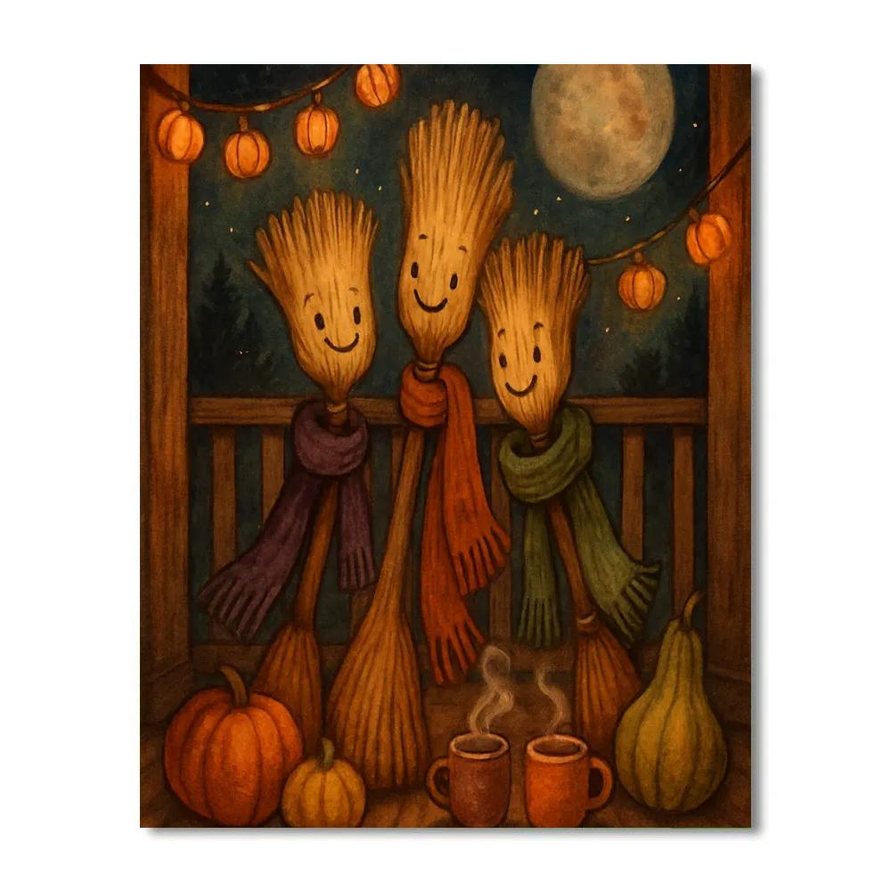 Friendly Broomstick Porch Gathering Painting by numbers kit
