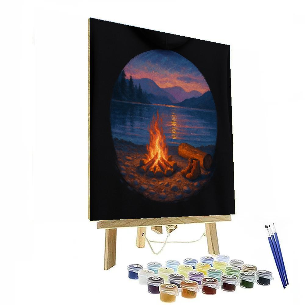 Campfire Glow Beside Twilight Lake Paint by numbers art