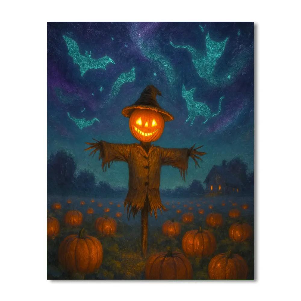 Celestial Scarecrow Pumpkin Patch Paint by numbers art