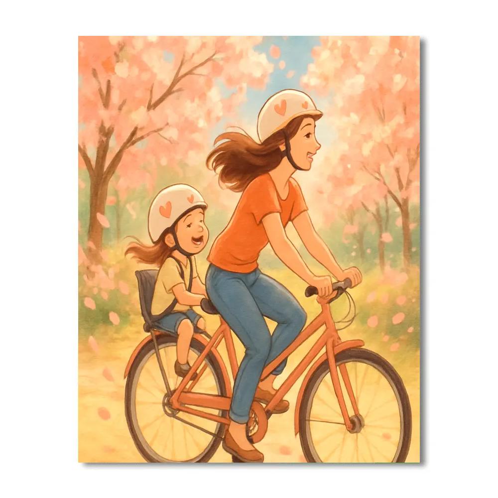 Spring Blossom Bike Ride With Mom paint by color