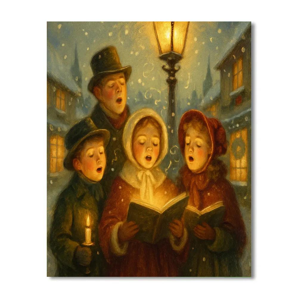 Carolers On Frosted Lane Paint by numbers art