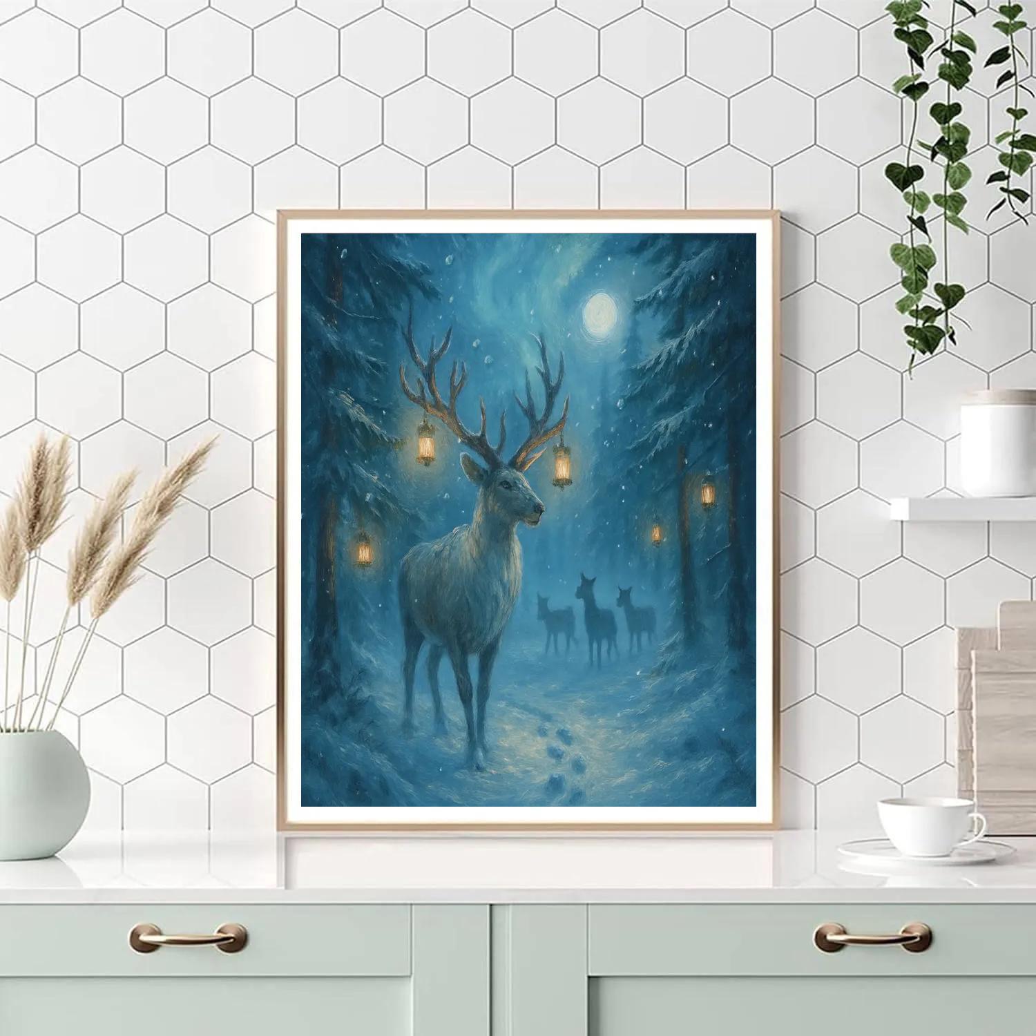 Reindeer Glen Lantern Trail Painting by numbers kit