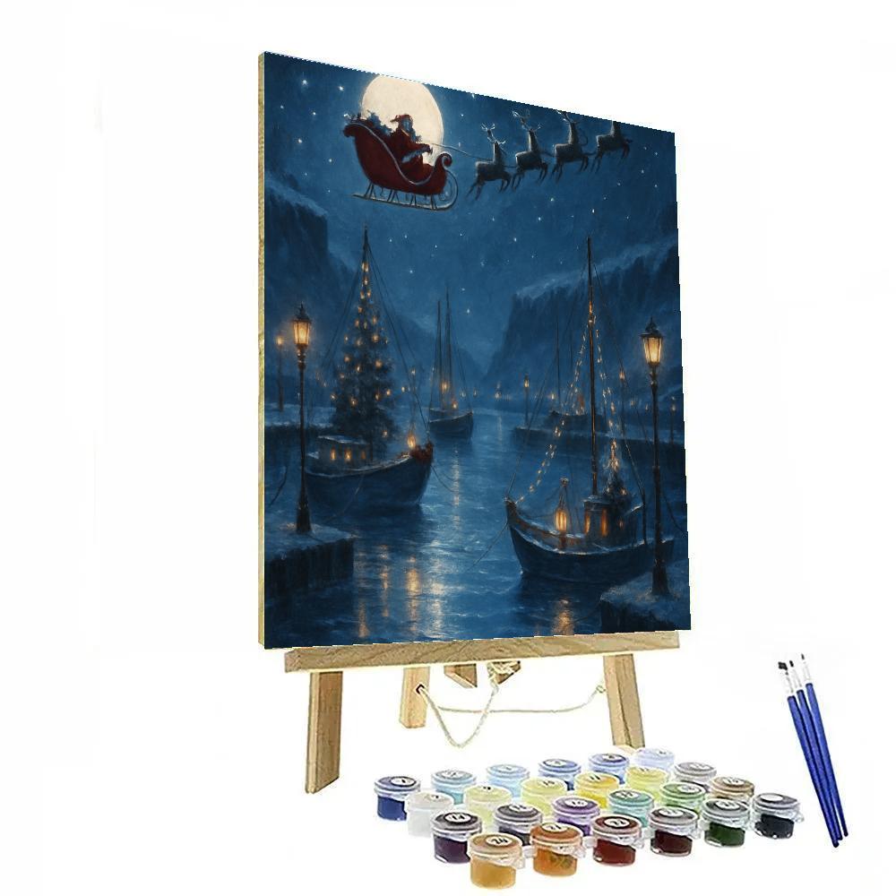 Starlit Sleigh Over Harbor Painting by numbers kit