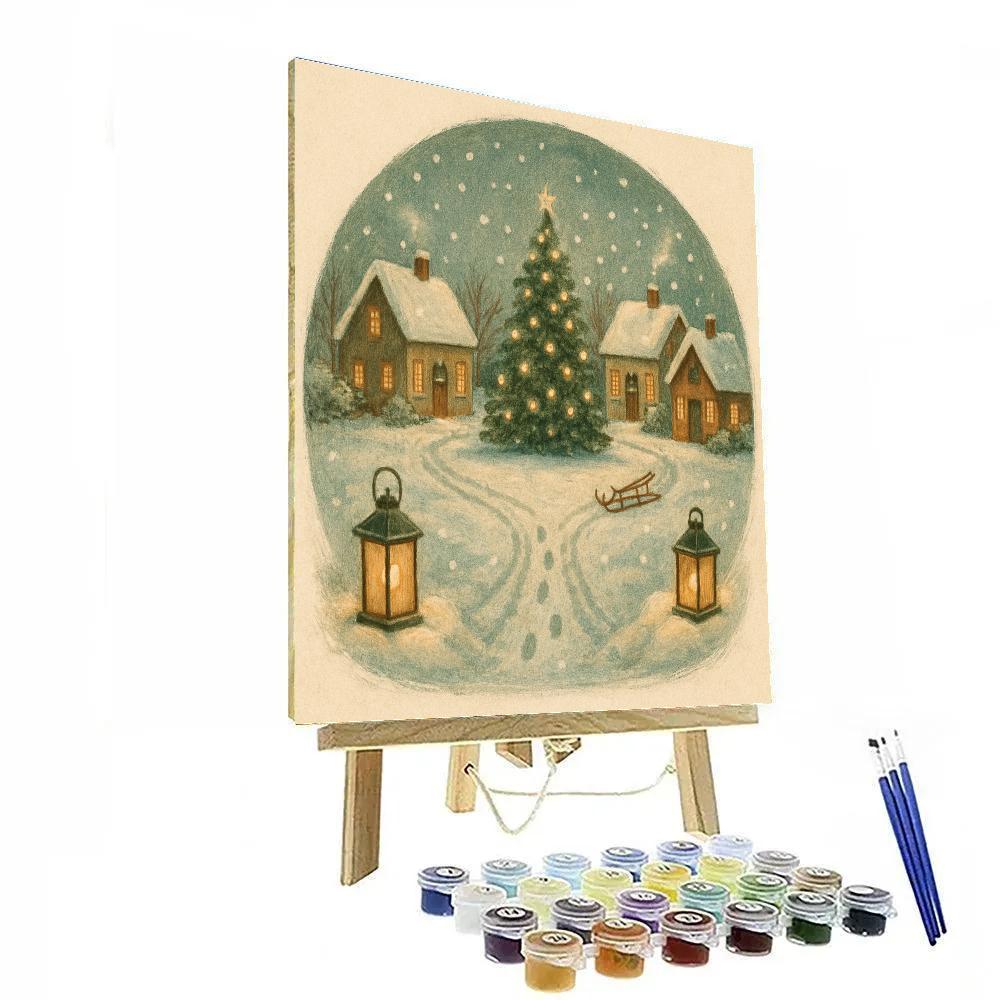 Snow Lantern Village Circle Painting by numbers kit