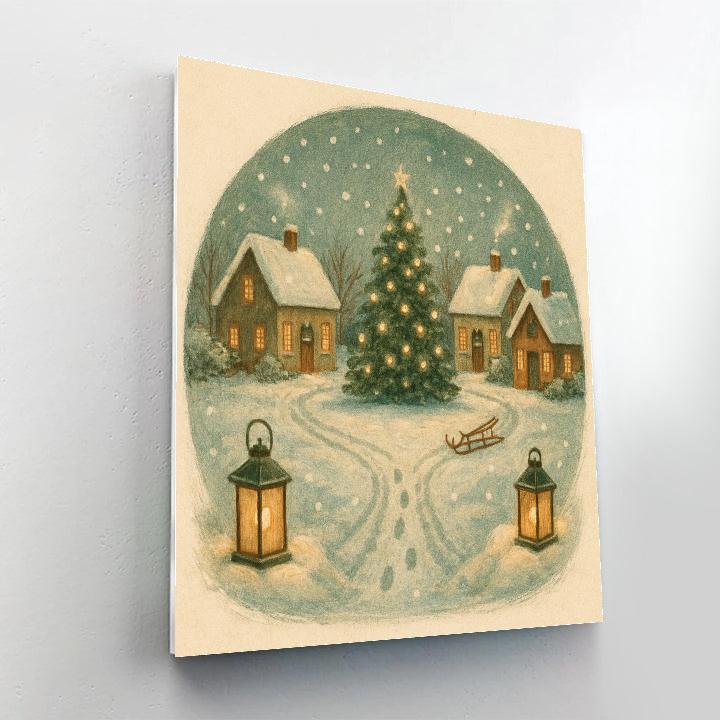 Snow Lantern Village Circle Painting by numbers kit