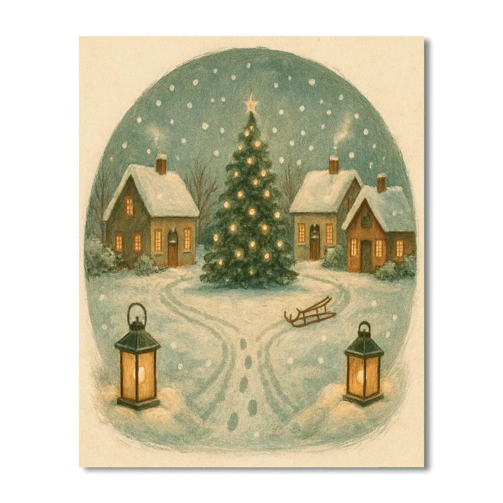Snow Lantern Village Circle Painting by numbers kit