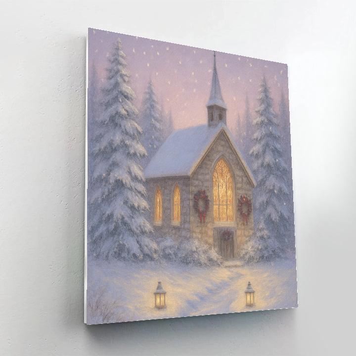 Pine Path Snowbound Chapel Painting by numbers kit