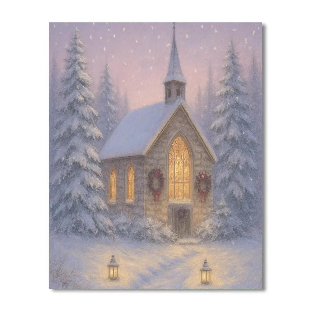 Pine Path Snowbound Chapel Painting by numbers kit