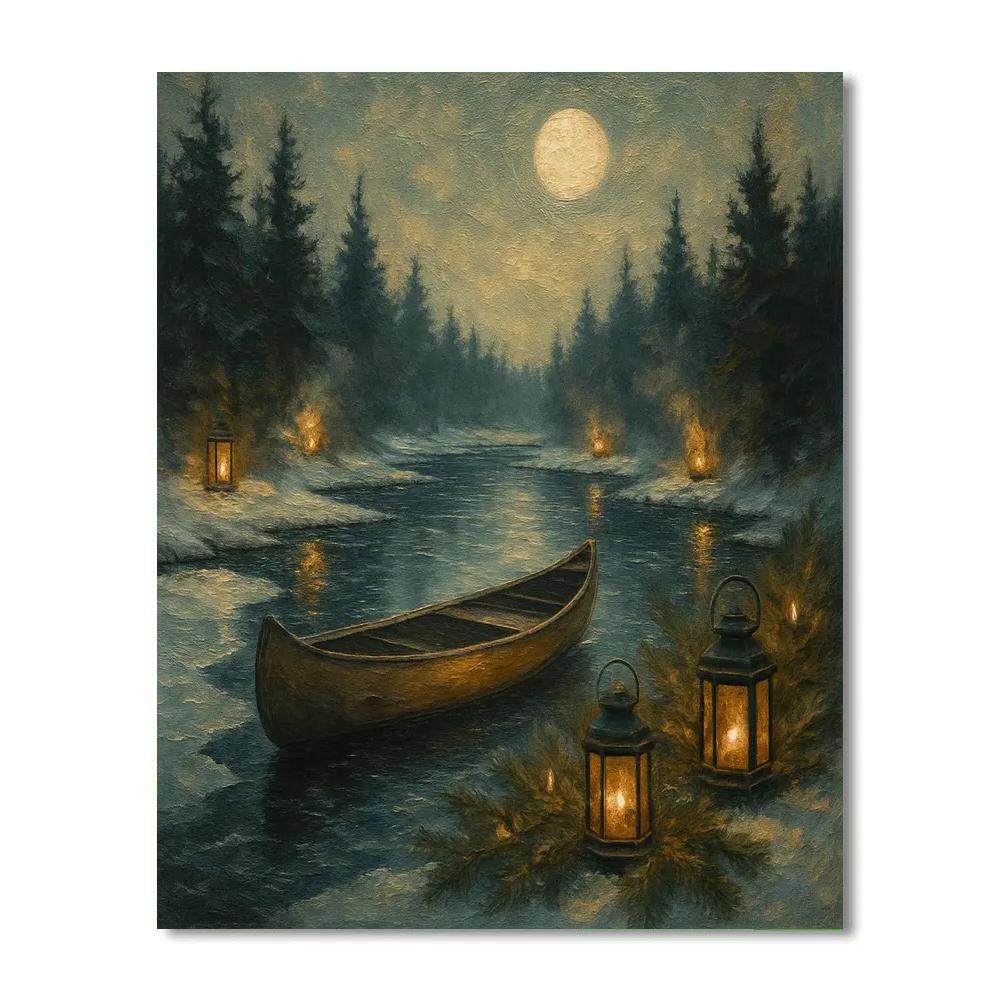 Holiday Lantern Canoe Number painting