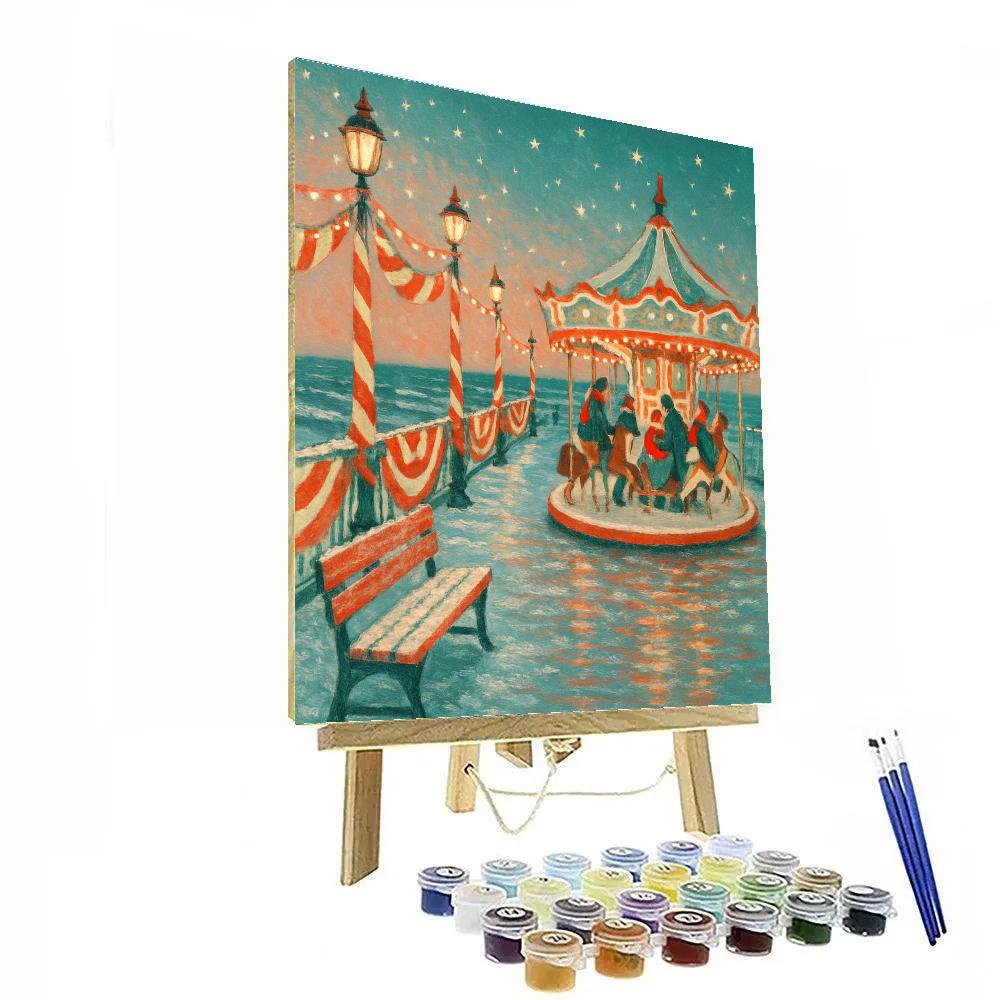 Peppermint Pier Carousel Painting by numbers kit