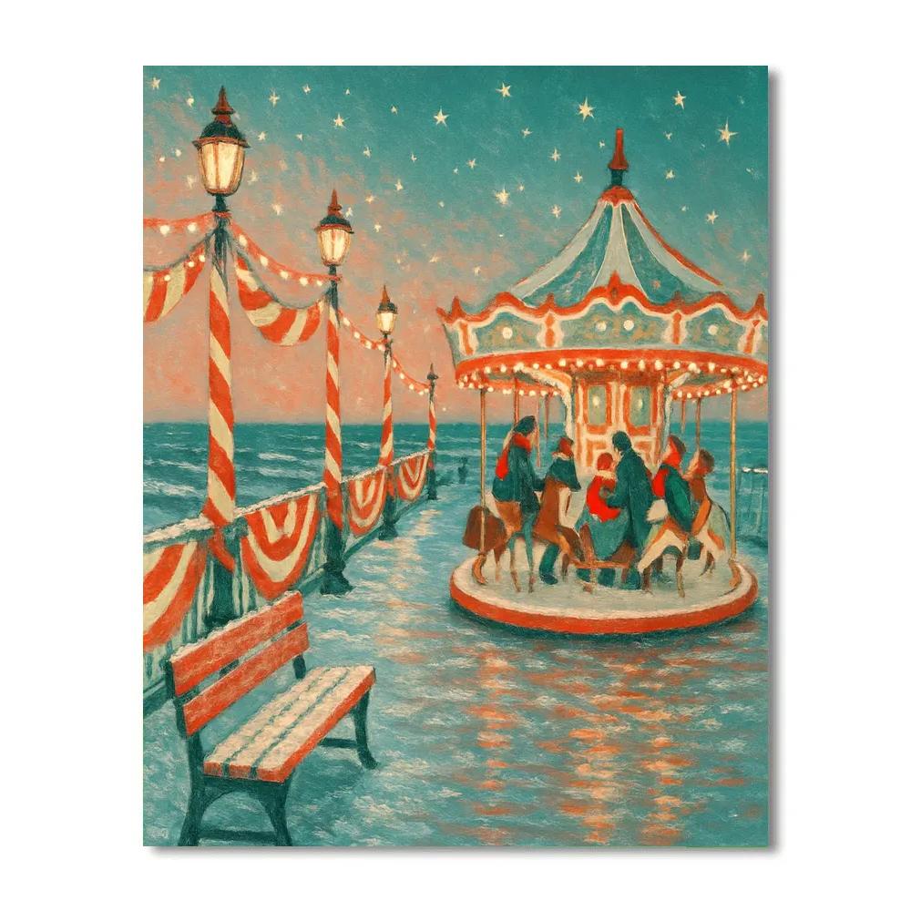 Peppermint Pier Carousel Painting by numbers kit