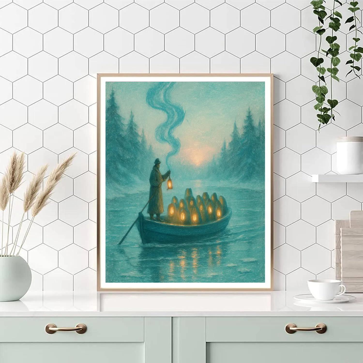 Snow Lantern Ferry Crossing Paint by numbers kits
