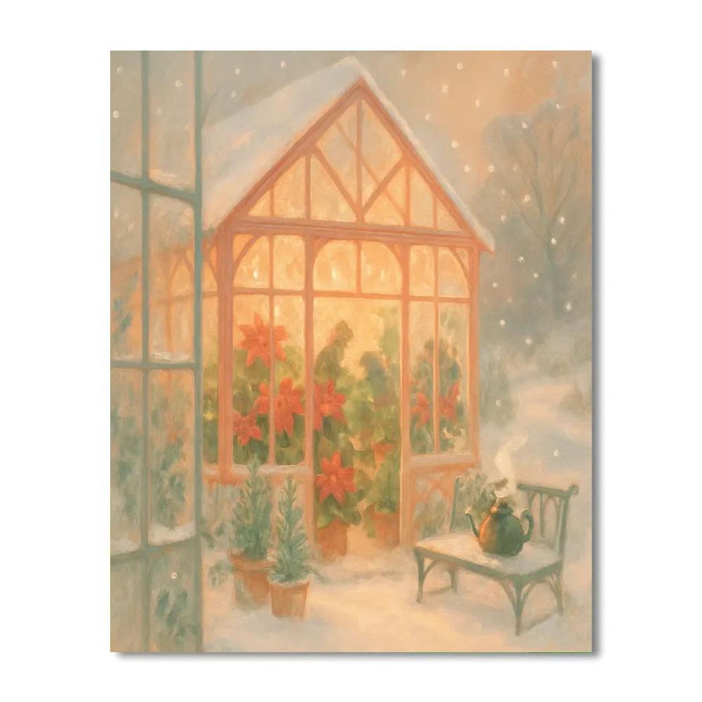 Lantern-Lit Winter Greenhouse Paint by numbers art