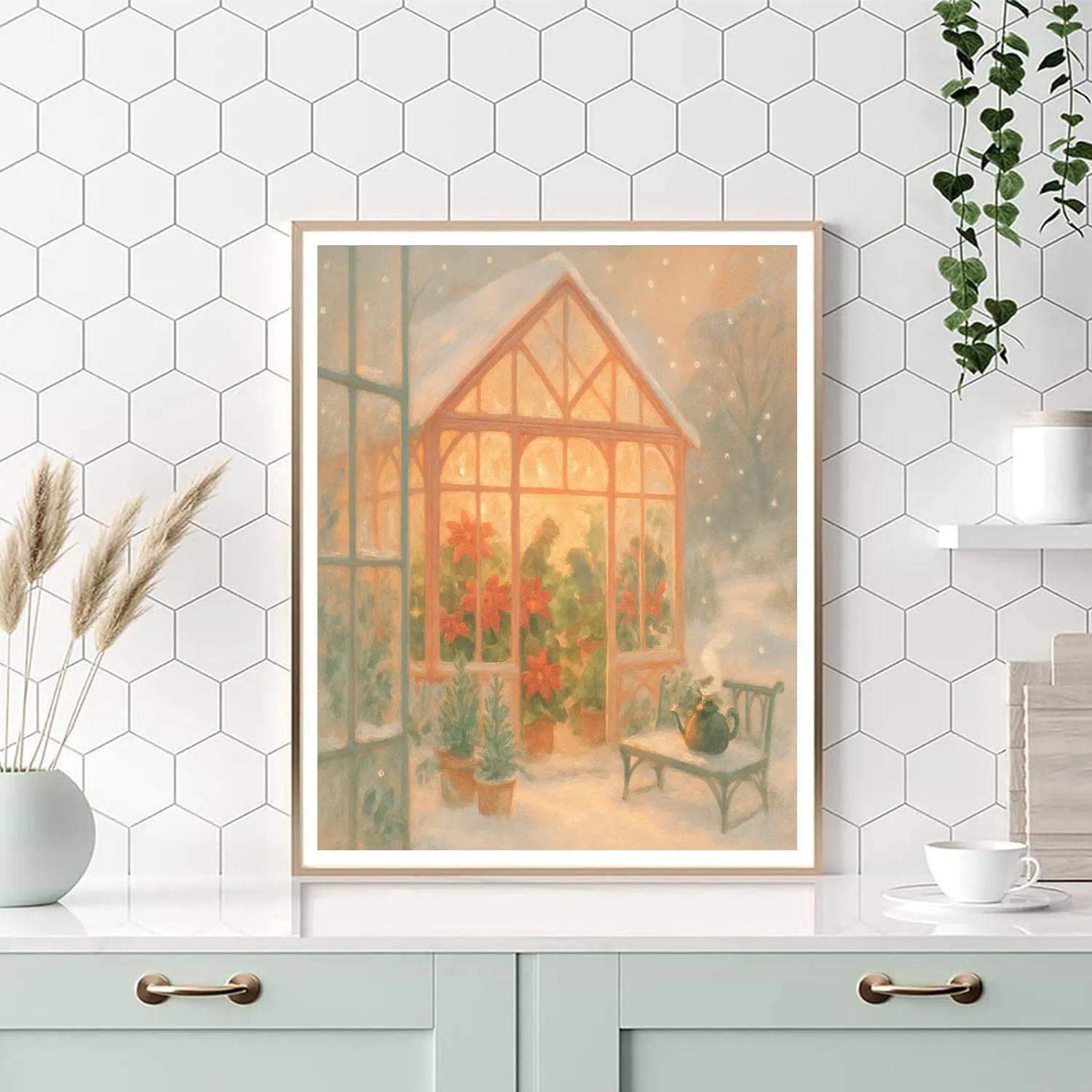 Lantern-Lit Winter Greenhouse Paint by numbers art