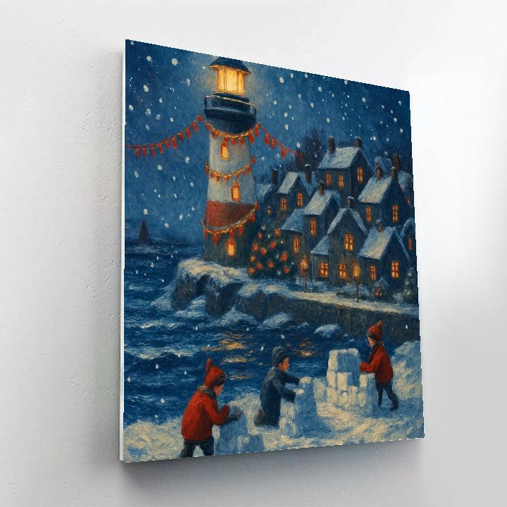 Snowbound Lantern Lighthouse Village Painting by numbers kit
