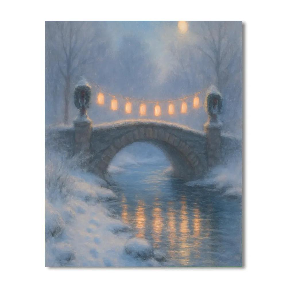 Frostbound Lantern Bridge Number painting