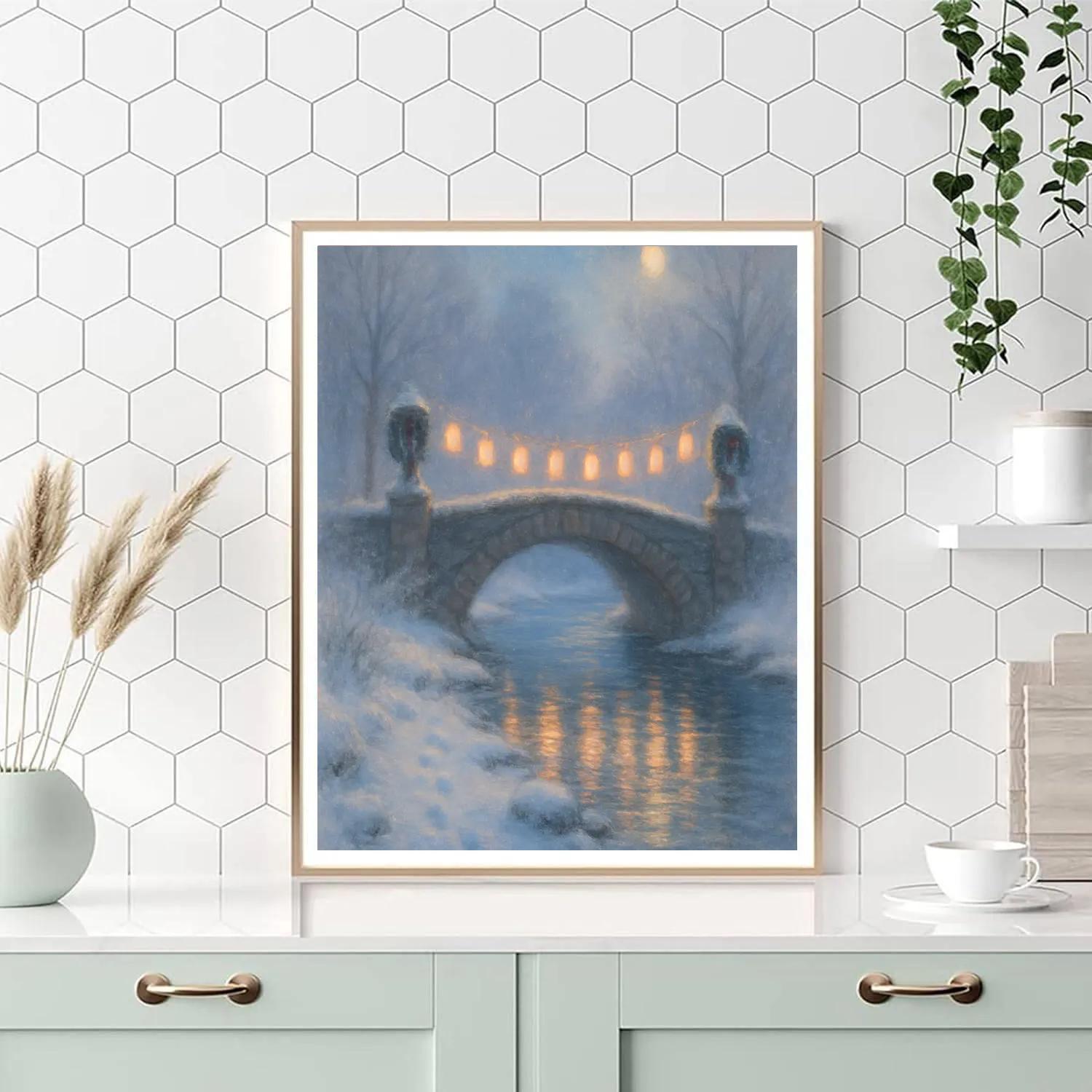 Frostbound Lantern Bridge Number painting