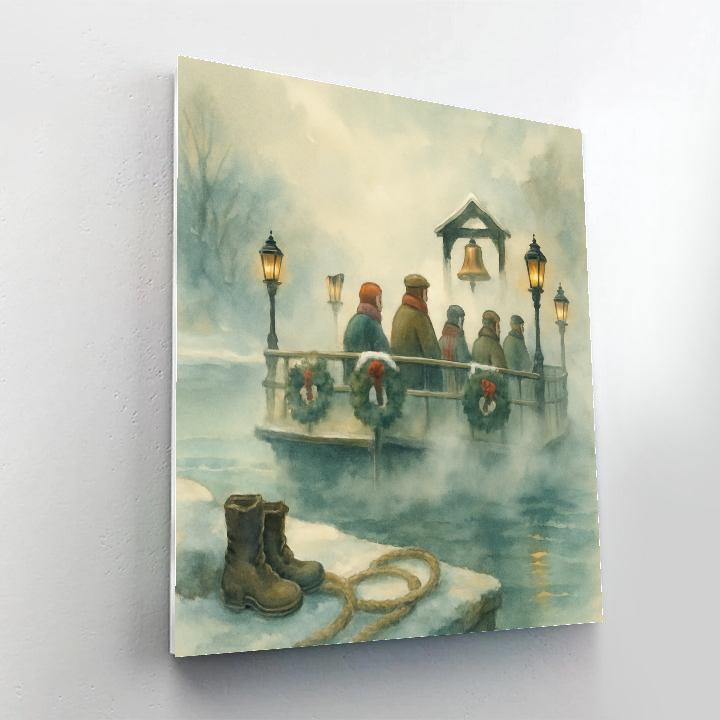 Frostbound Lantern Ferry Number painting