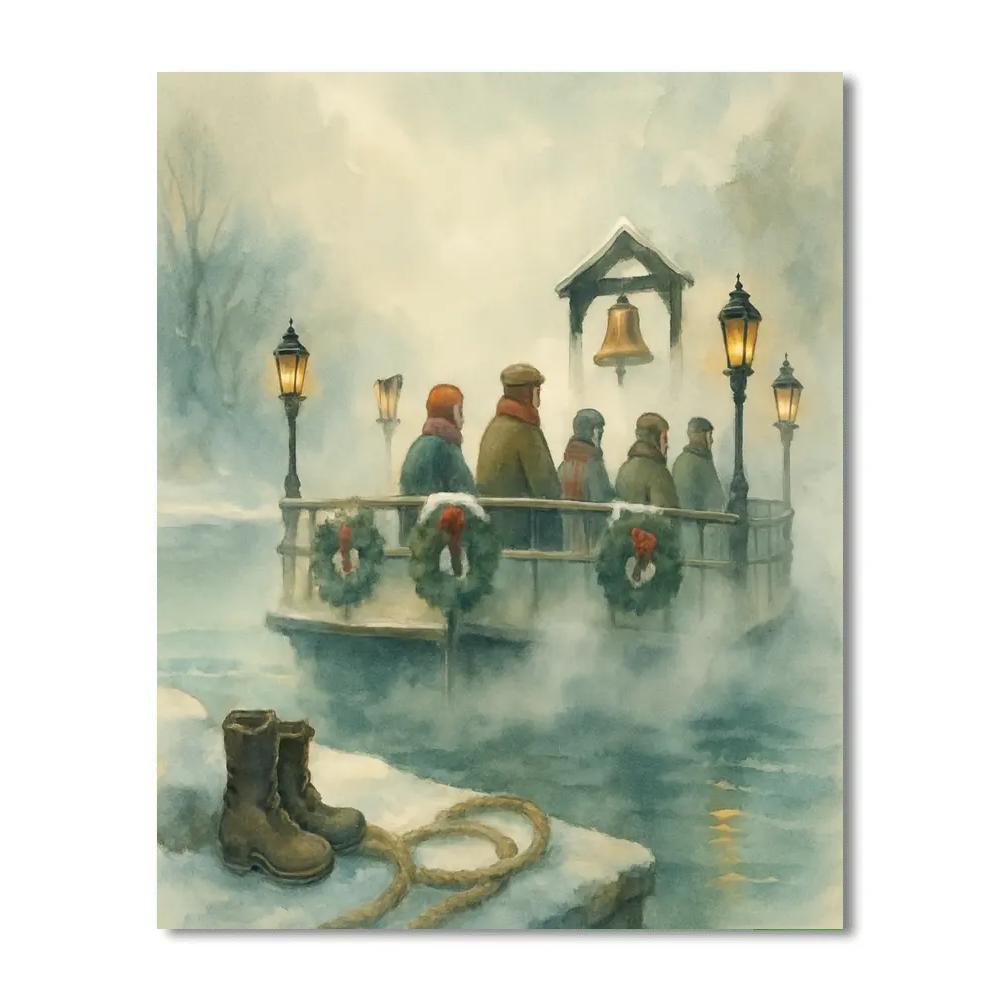 Frostbound Lantern Ferry Number painting