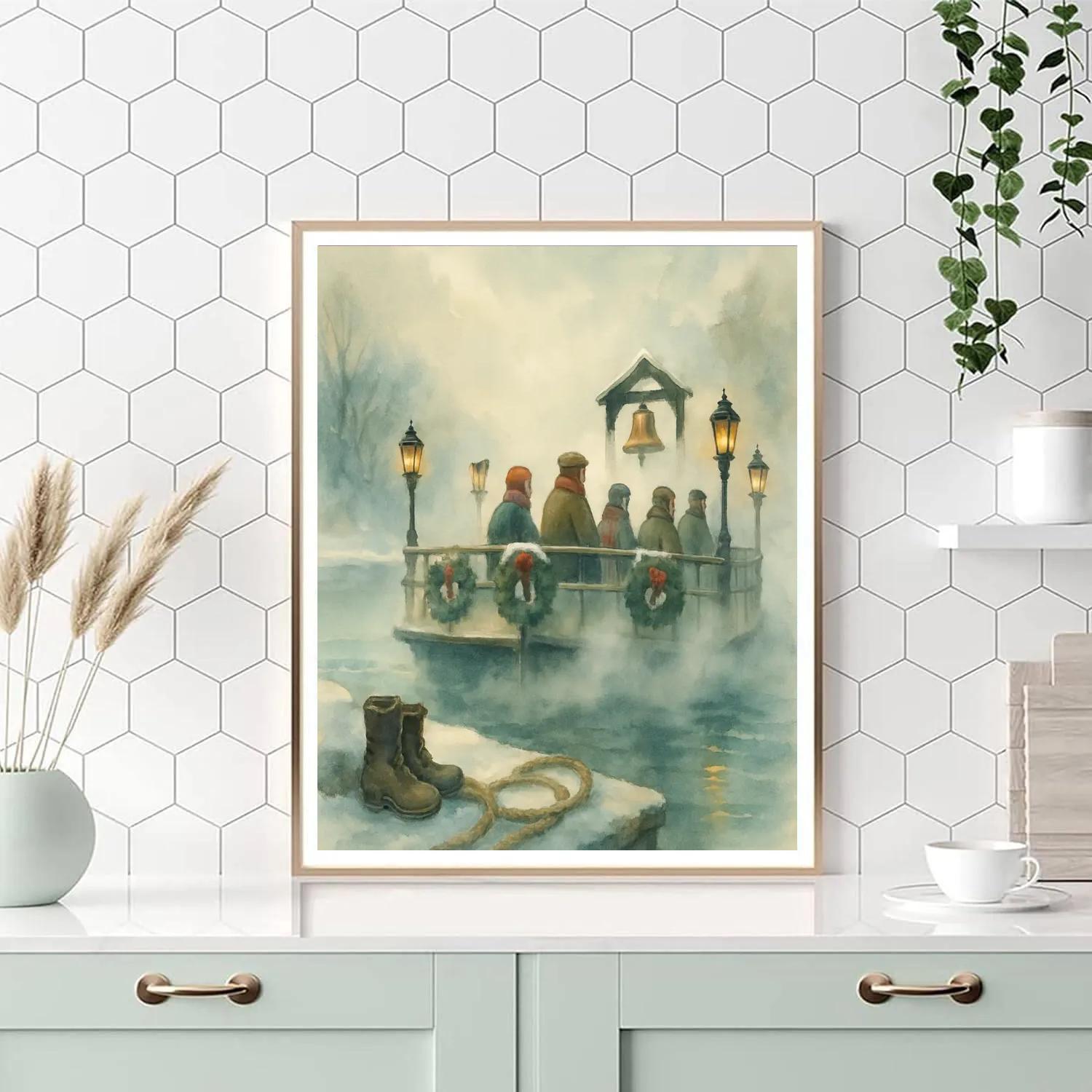 Frostbound Lantern Ferry Number painting