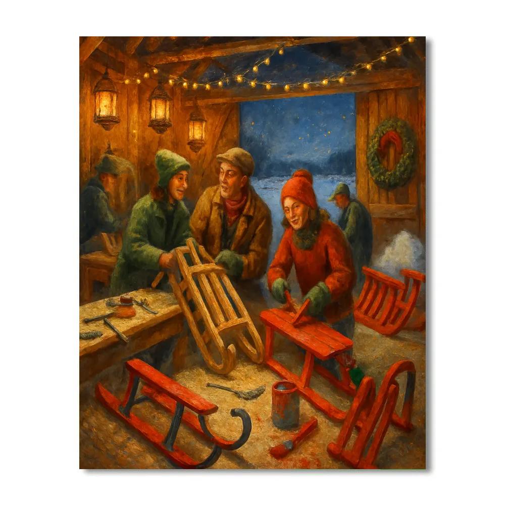 Lantern-Lit Sled Workshop Painting by numbers kit