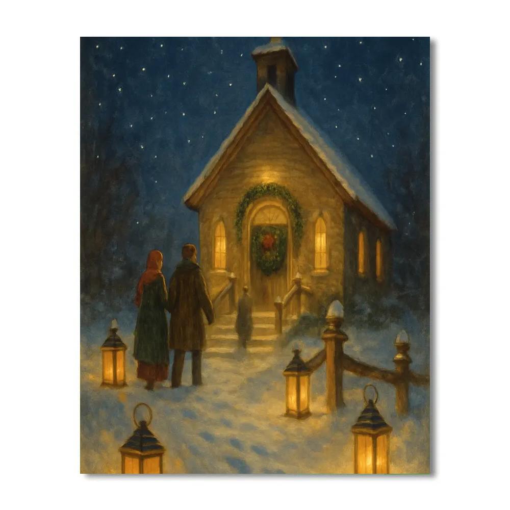 Lantern-Guarded Frost Chapel Paint by numbers art