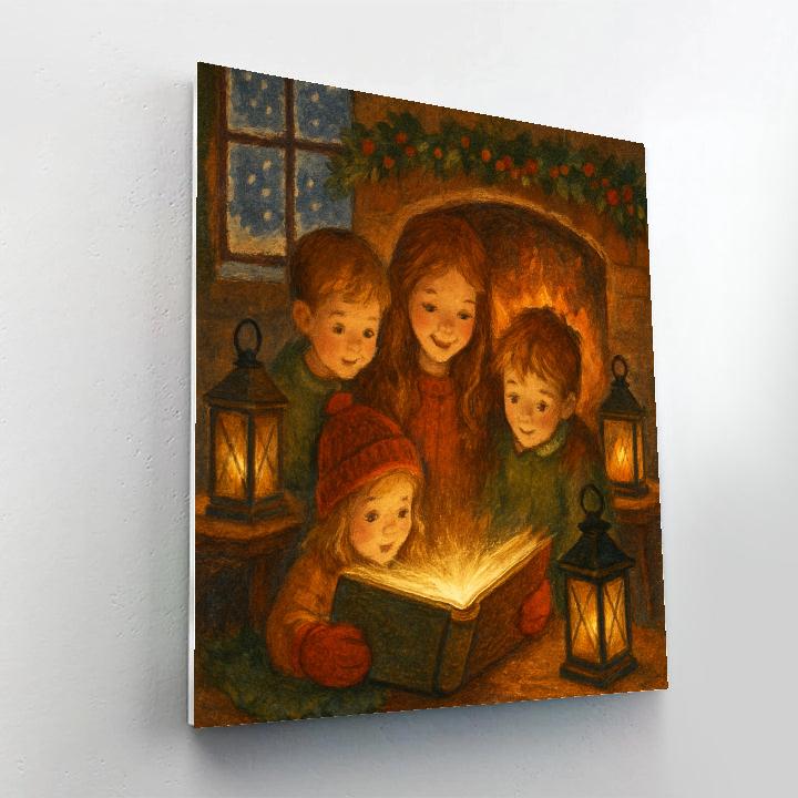 Hearthside Lantern Reading Number painting