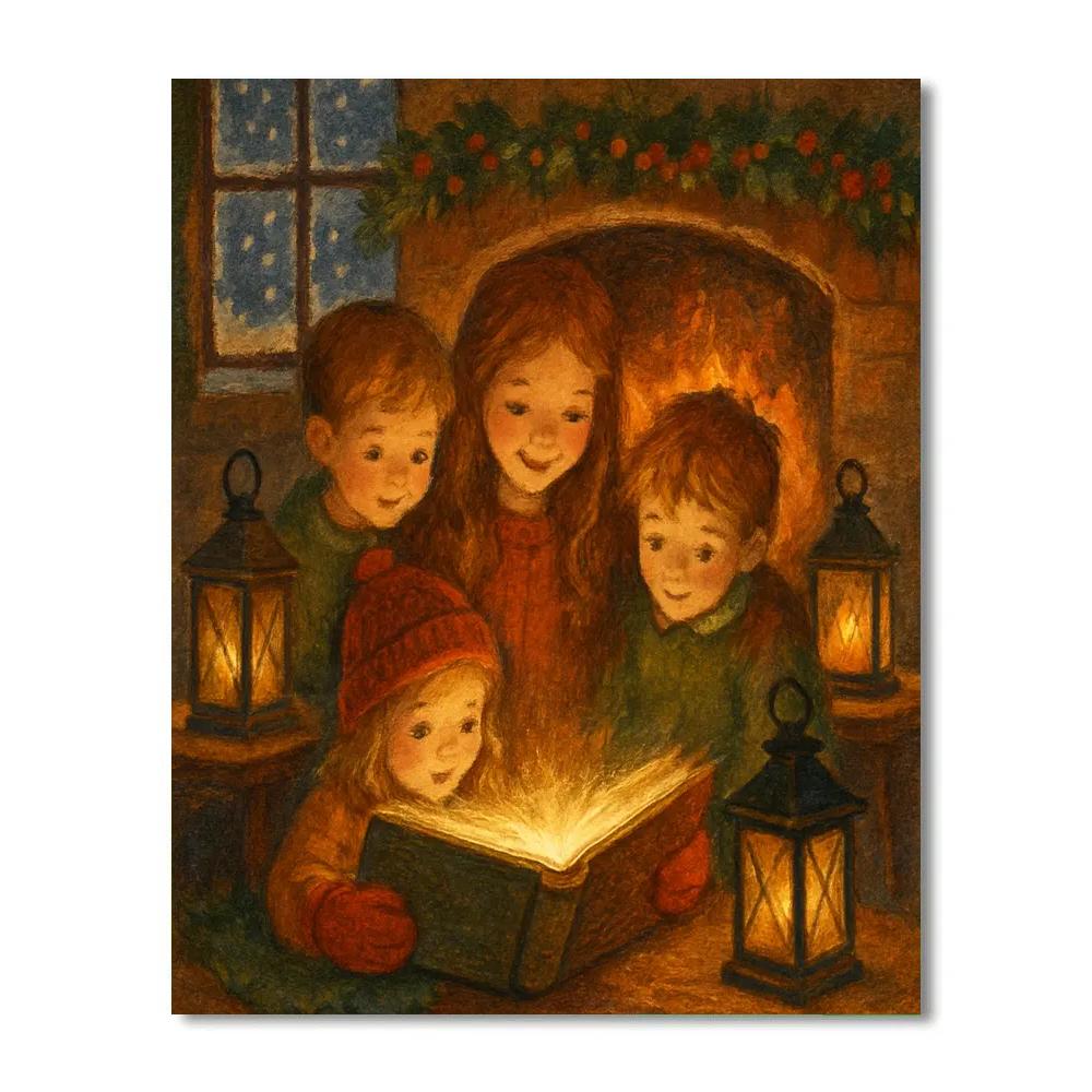 Hearthside Lantern Reading Number painting
