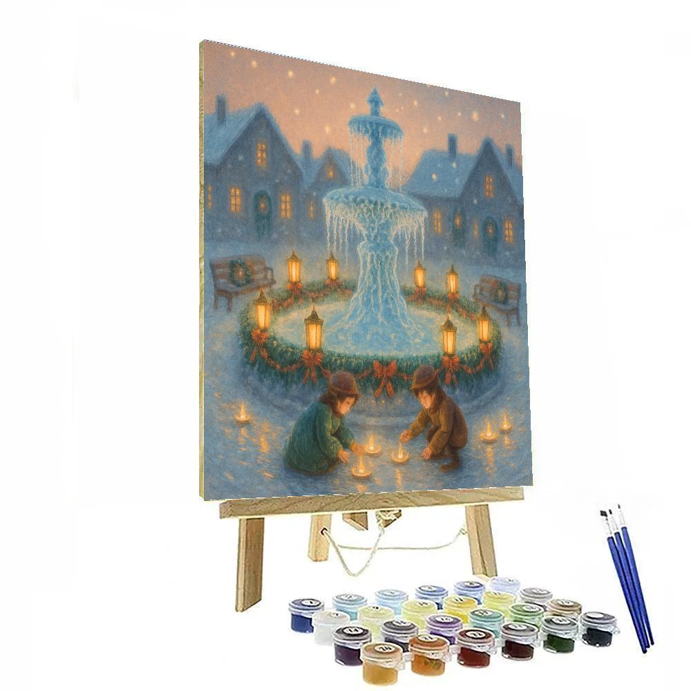 Lantern-Ringed Winter Fountain Number painting