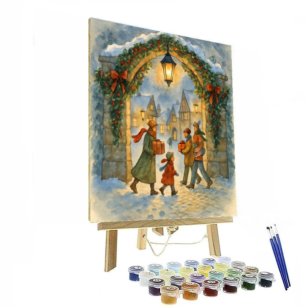 Lantern-Guarded Winter Gate Paint by numbers art