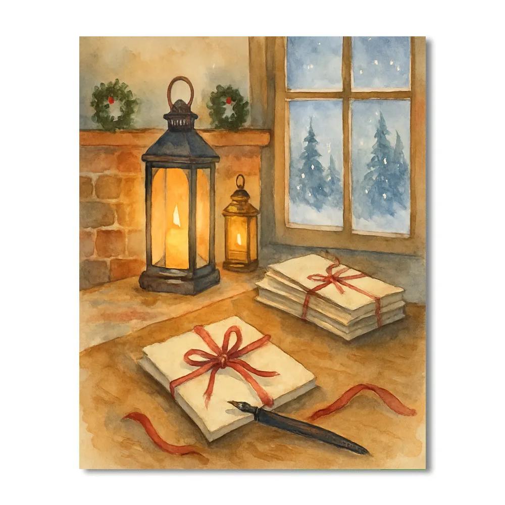 Lantern-Covered Hearthside Letters paint by numbers
