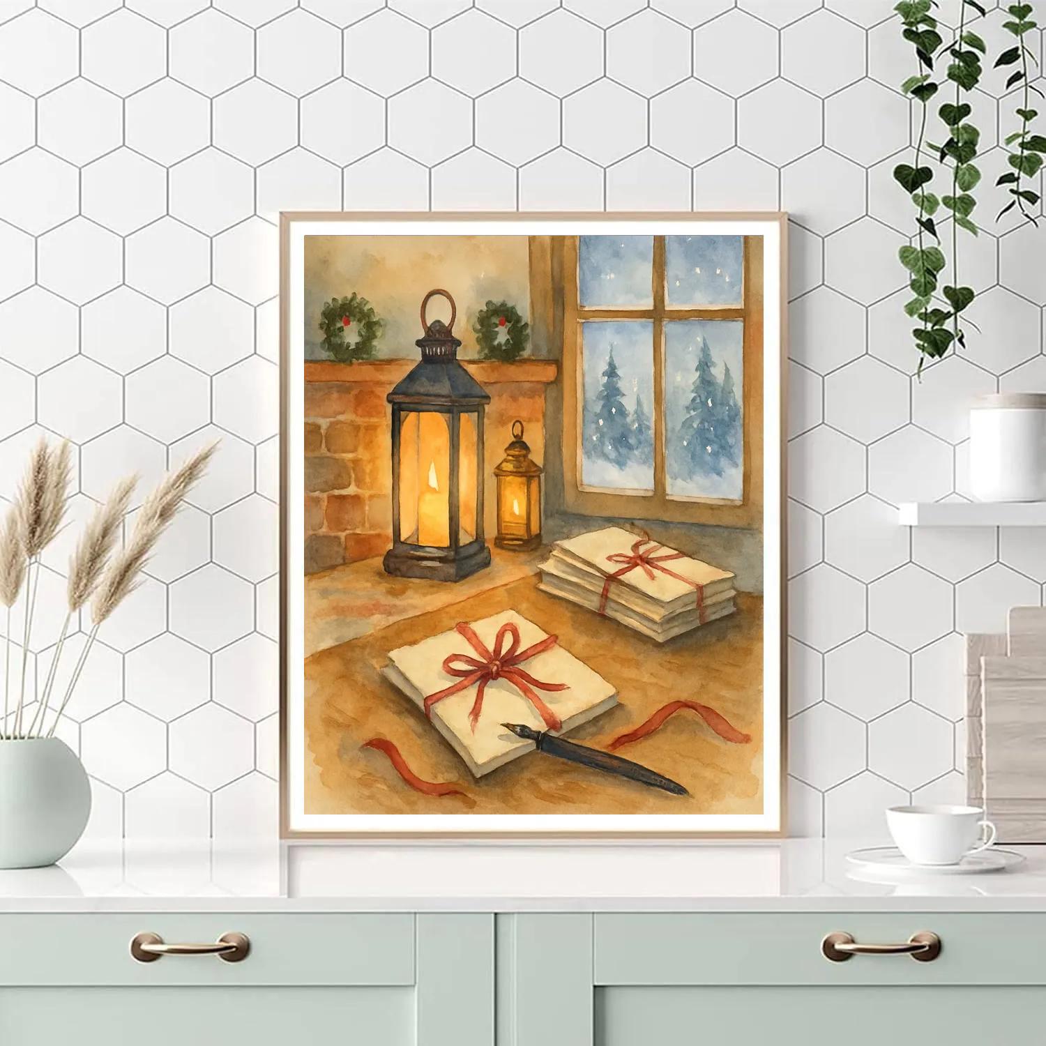 Lantern-Covered Hearthside Letters paint by numbers