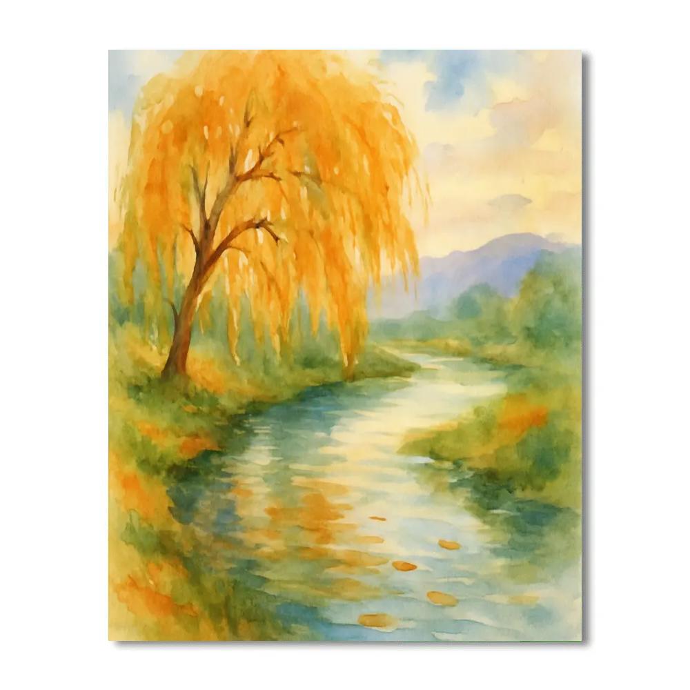 Golden Willow River Bend paint by number