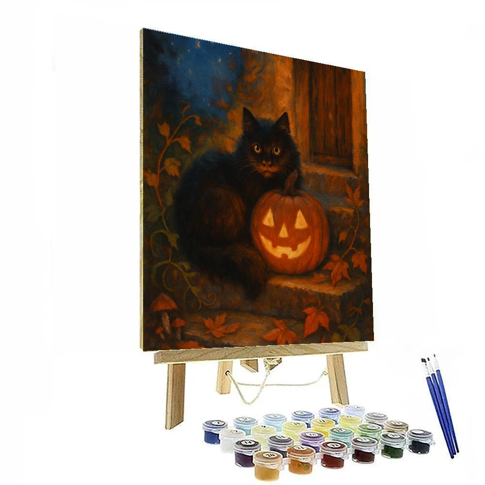 Lantern Keeper Cat On Autumn Steps paint by color