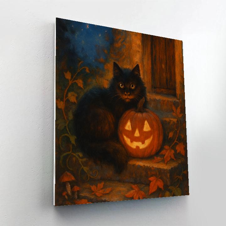 Lantern Keeper Cat On Autumn Steps paint by color