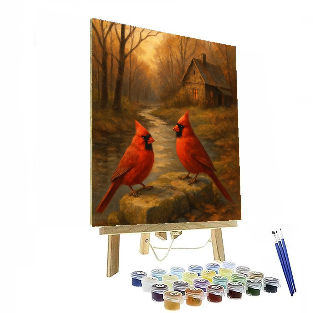 Cardinals By The Hearthside Creek painting number kit