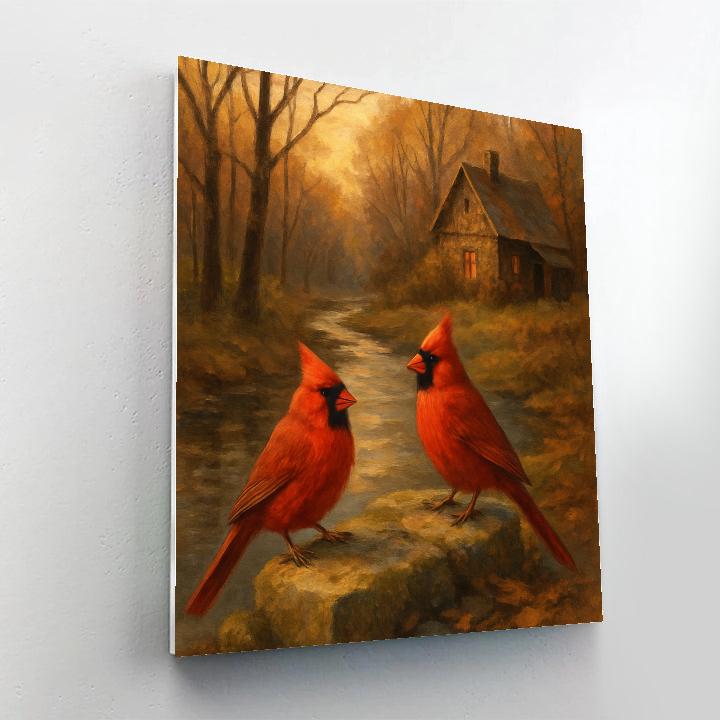 Cardinals By The Hearthside Creek painting number kit