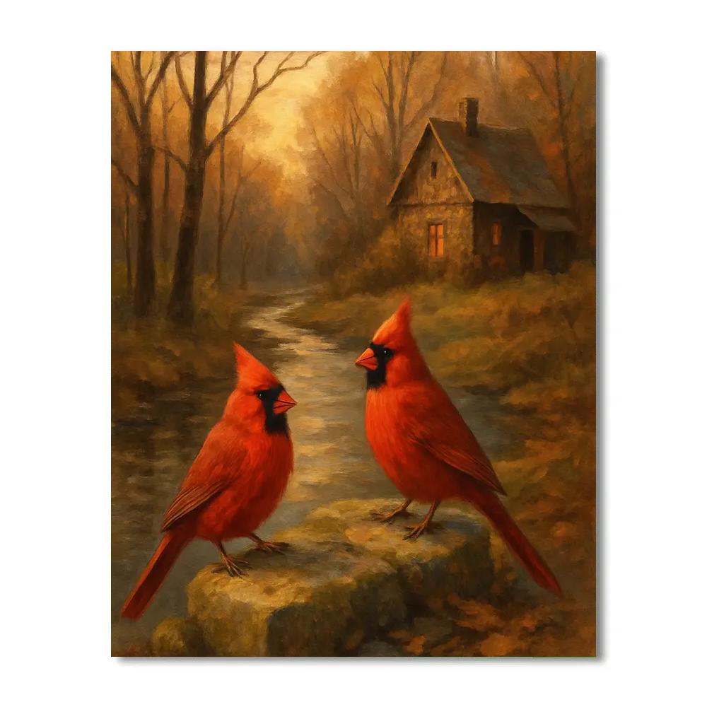 Cardinals By The Hearthside Creek painting number kit