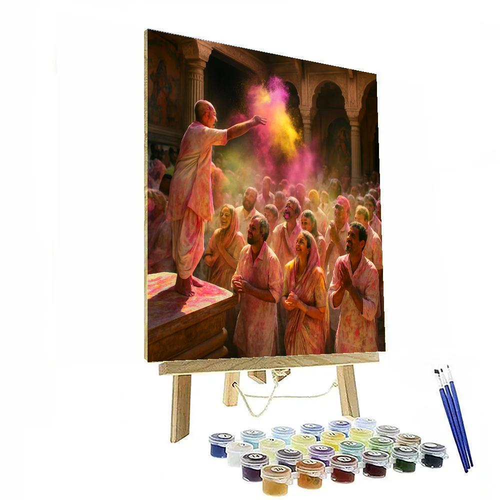 HoliCelebrationInVrindavanTempleCourtyard paint by color