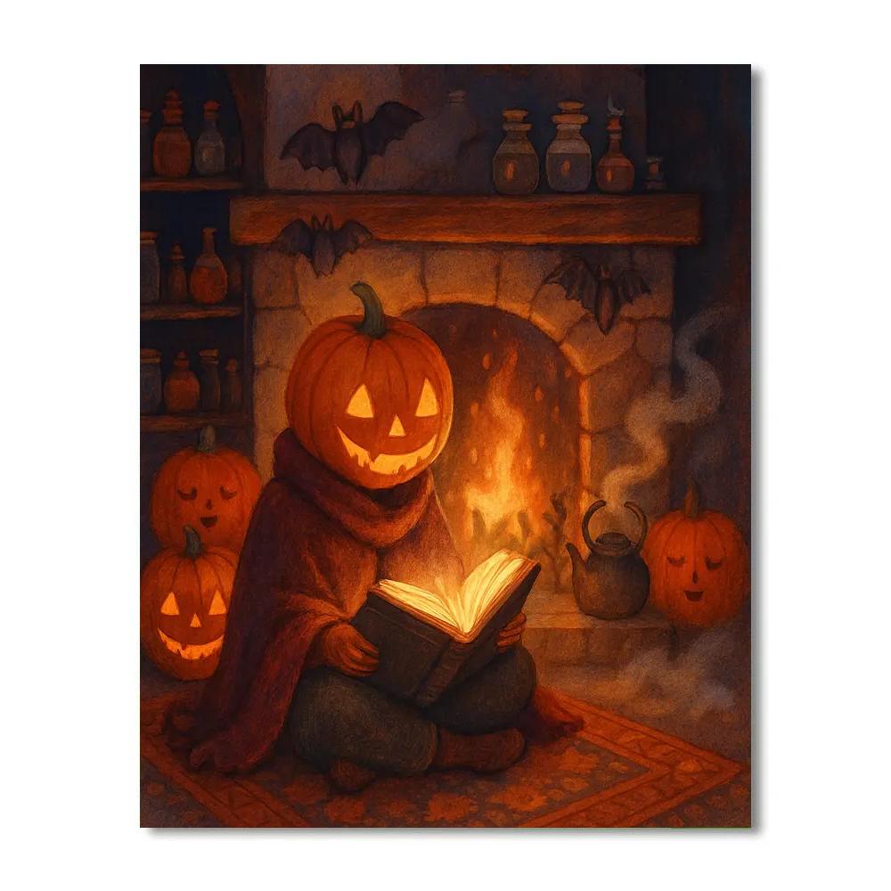Pumpkin Head Reader By The Hearth Paint by numbers art