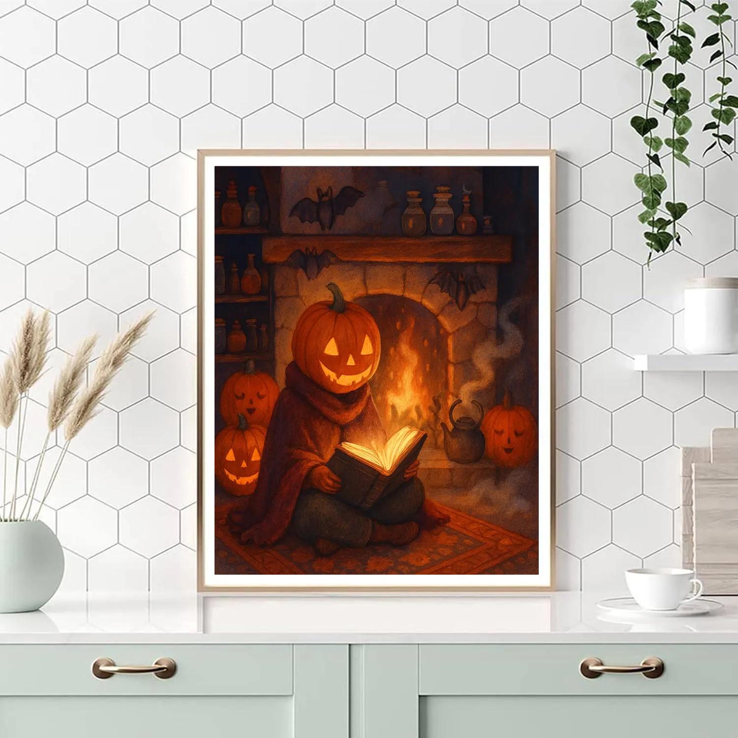 Pumpkin Head Reader By The Hearth Paint by numbers art